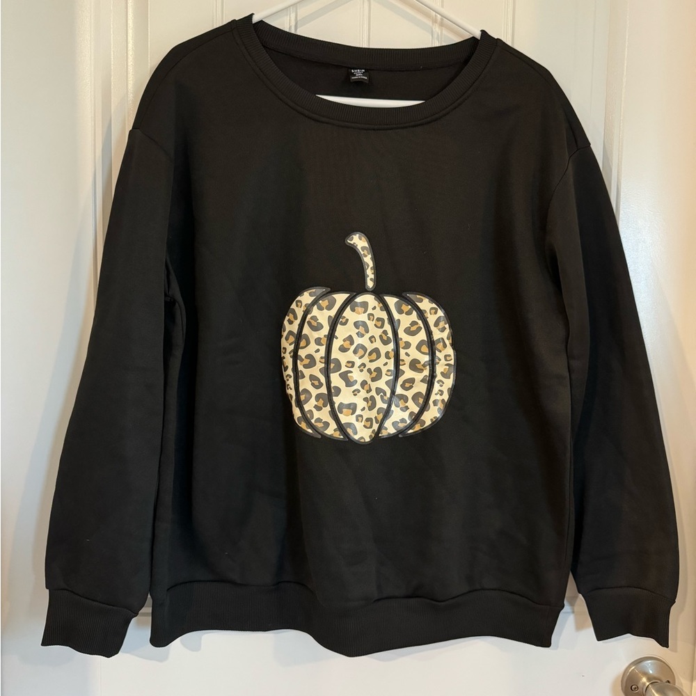 SHEIN Curve Leopard Pumpkin Sweatshirt, Black, Fall, Women’s 0XL, NWOT